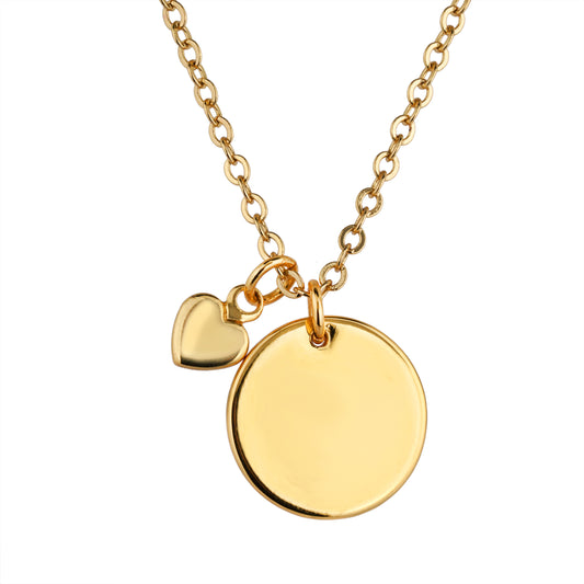 Gold Circle Necklace with Heart Charm