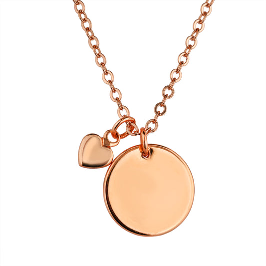 Rose Gold Circle Necklace with Heart Charm