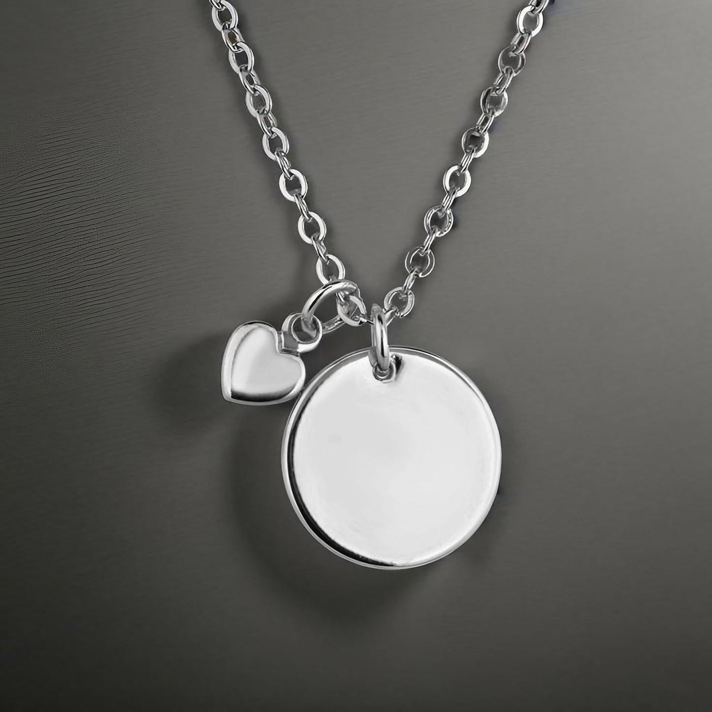 Silver Circle Necklace with Heart Charm